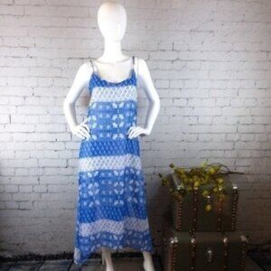 Show Me Your Mumu Boho Hey You Back Striped Maxi Dress Blue Size Large